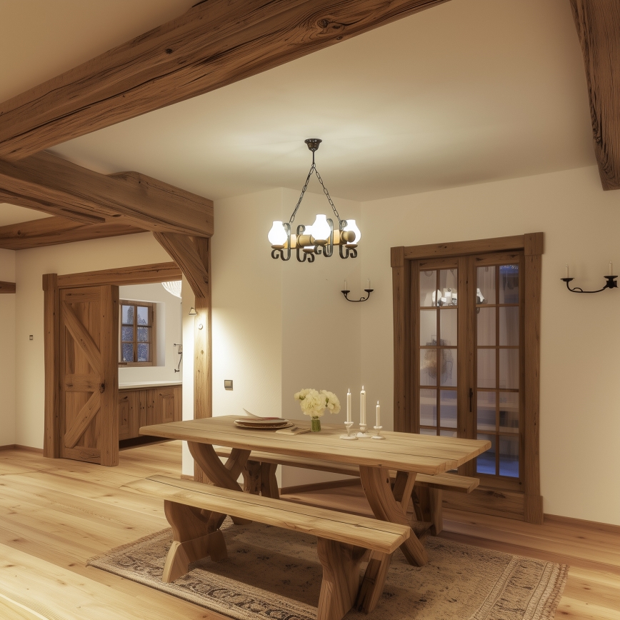 Brilagi - Candeeiro suspenso RUSTIC 4xE14/40W/230V faia