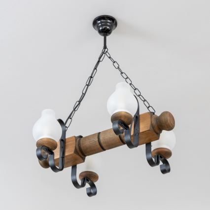 Brilagi - Candeeiro suspenso RUSTIC 4xE14/40W/230V faia