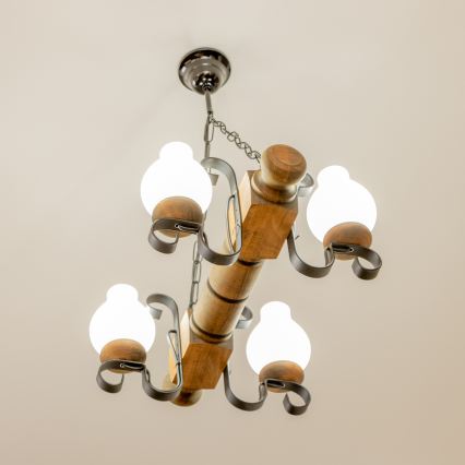 Brilagi - Candeeiro suspenso RUSTIC 4xE14/40W/230V faia