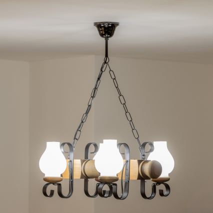 Brilagi - Candeeiro suspenso RUSTIC 4xE14/40W/230V faia
