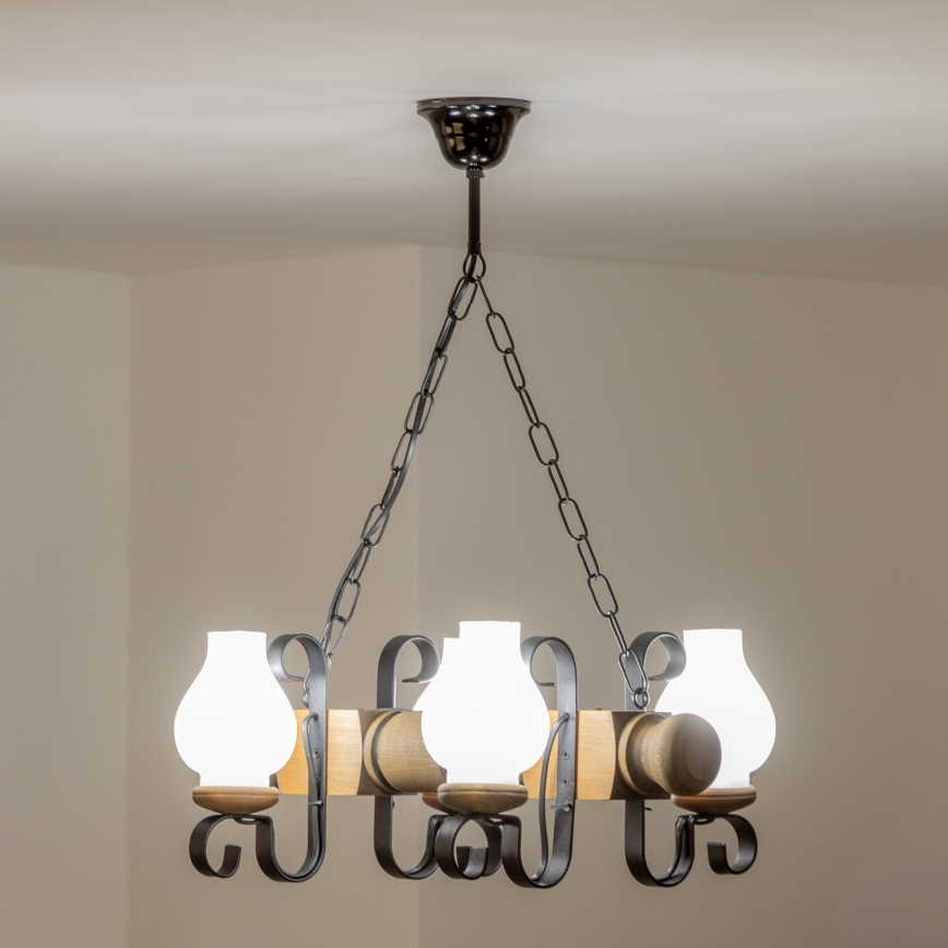 Brilagi - Candeeiro suspenso RUSTIC 4xE14/40W/230V faia