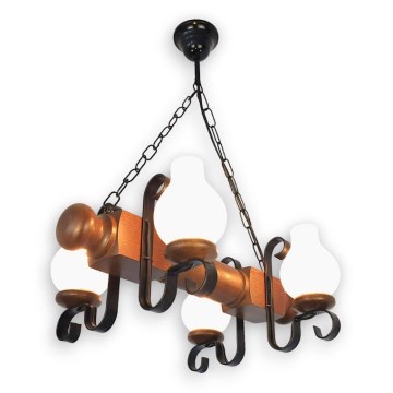 Brilagi - Candeeiro suspenso RUSTIC 4xE14/40W/230V faia/nogueira