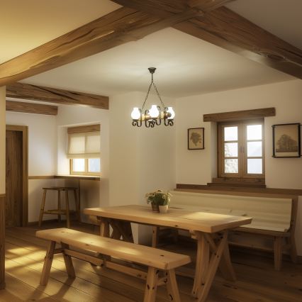 Brilagi - Candeeiro suspenso RUSTIC 4xE14/40W/230V faia/nogueira