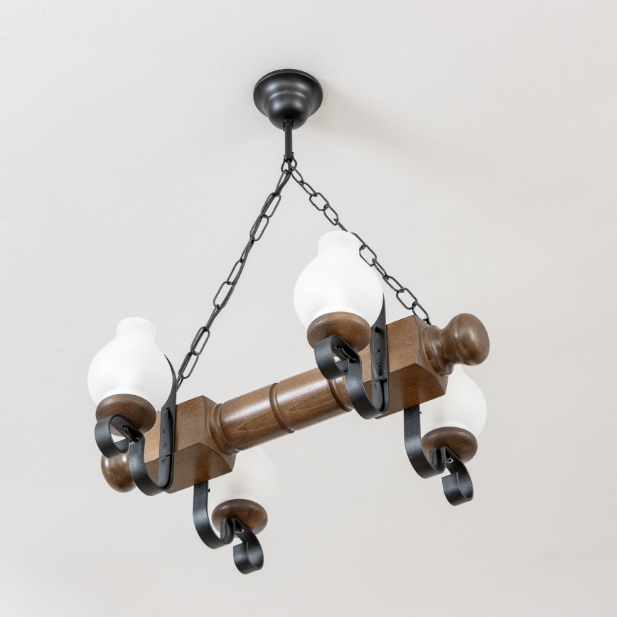 Brilagi - Candeeiro suspenso RUSTIC 4xE14/40W/230V faia/nogueira