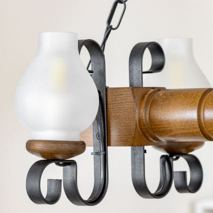 Brilagi - Candeeiro suspenso RUSTIC 4xE14/40W/230V faia/nogueira