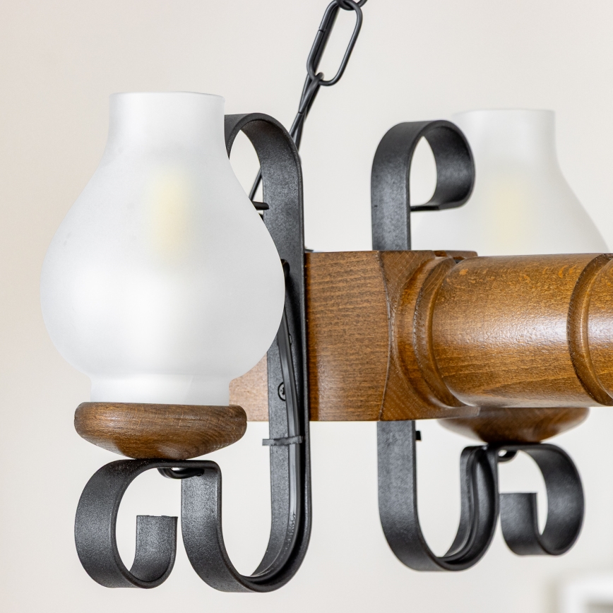 Brilagi - Candeeiro suspenso RUSTIC 4xE14/40W/230V faia/nogueira