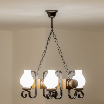 Brilagi - Candeeiro suspenso RUSTIC 4xE14/40W/230V faia/nogueira