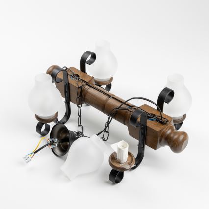 Brilagi - Candeeiro suspenso RUSTIC 4xE14/40W/230V faia/nogueira