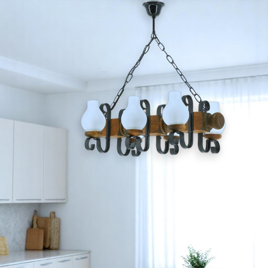 Brilagi - Candeeiro suspenso RUSTIC 6xE14/40W/230V faia