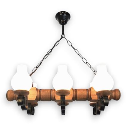 Brilagi - Candeeiro suspenso RUSTIC 6xE14/40W/230V faia