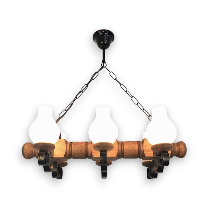 Brilagi - Candeeiro suspenso RUSTIC 6xE14/40W/230V faia