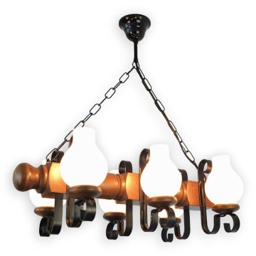 Brilagi - Candeeiro suspenso RUSTIC 6xE14/40W/230V faia/nogueira