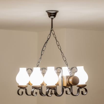 Brilagi - Candeeiro suspenso RUSTIC 6xE14/40W/230V faia/nogueira