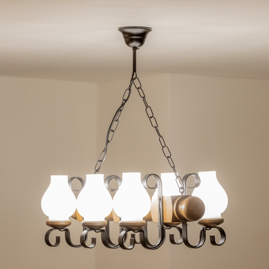 Brilagi - Candeeiro suspenso RUSTIC 6xE14/40W/230V faia/nogueira
