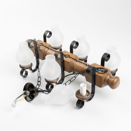 Brilagi - Candeeiro suspenso RUSTIC 6xE14/40W/230V faia/nogueira