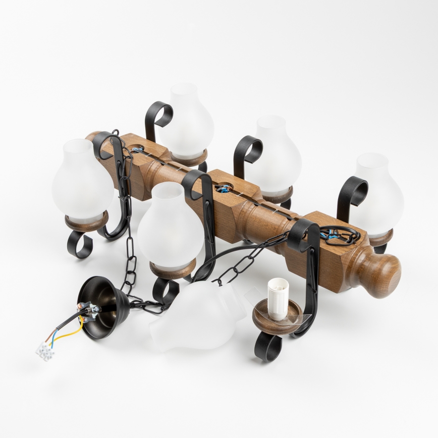 Brilagi - Candeeiro suspenso RUSTIC 6xE14/40W/230V faia/nogueira