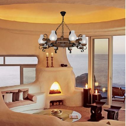 Brilagi - Candeeiro suspenso TIMONA 8xE14/40W/230V faia/nogueira