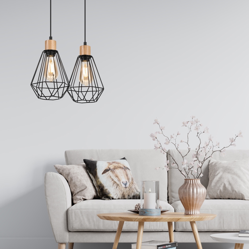 Brilagi - Candeeiro suspenso WOODY BASKET 2xE27/60W/230V carvalho