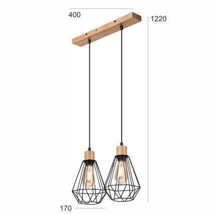 Brilagi - Candeeiro suspenso WOODY BASKET 2xE27/60W/230V carvalho