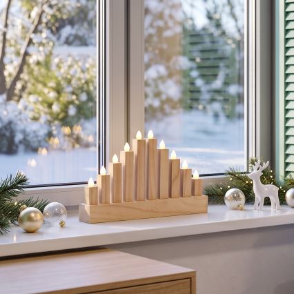 BRILAGI - Castiçal de Natal em madeira com 10 LEDs/2xAA