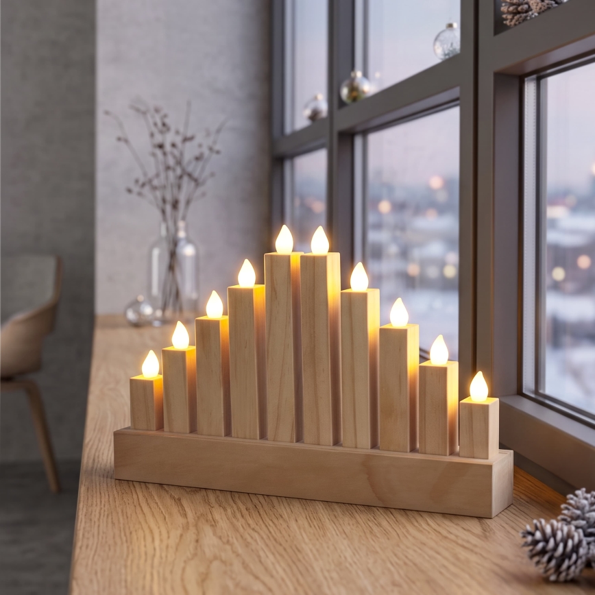 BRILAGI - Castiçal de Natal em madeira com 10 LEDs/2xAA