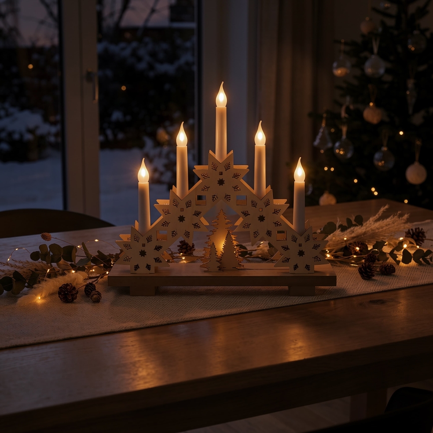 BRILAGI - Castiçal de Natal LED 5xLED/2xAA bege