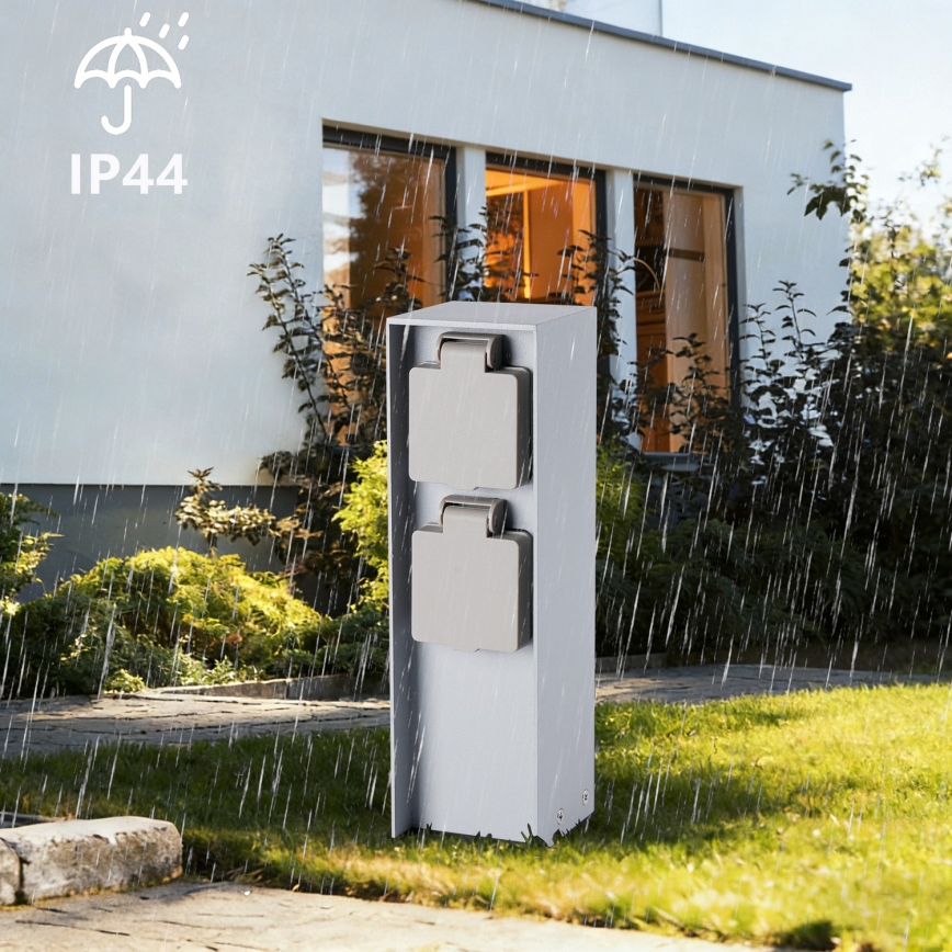 Brilagi - Coluna de tomadas para exterior PILLAR 2 tomadas SCHUKO 230V IP44 prateada