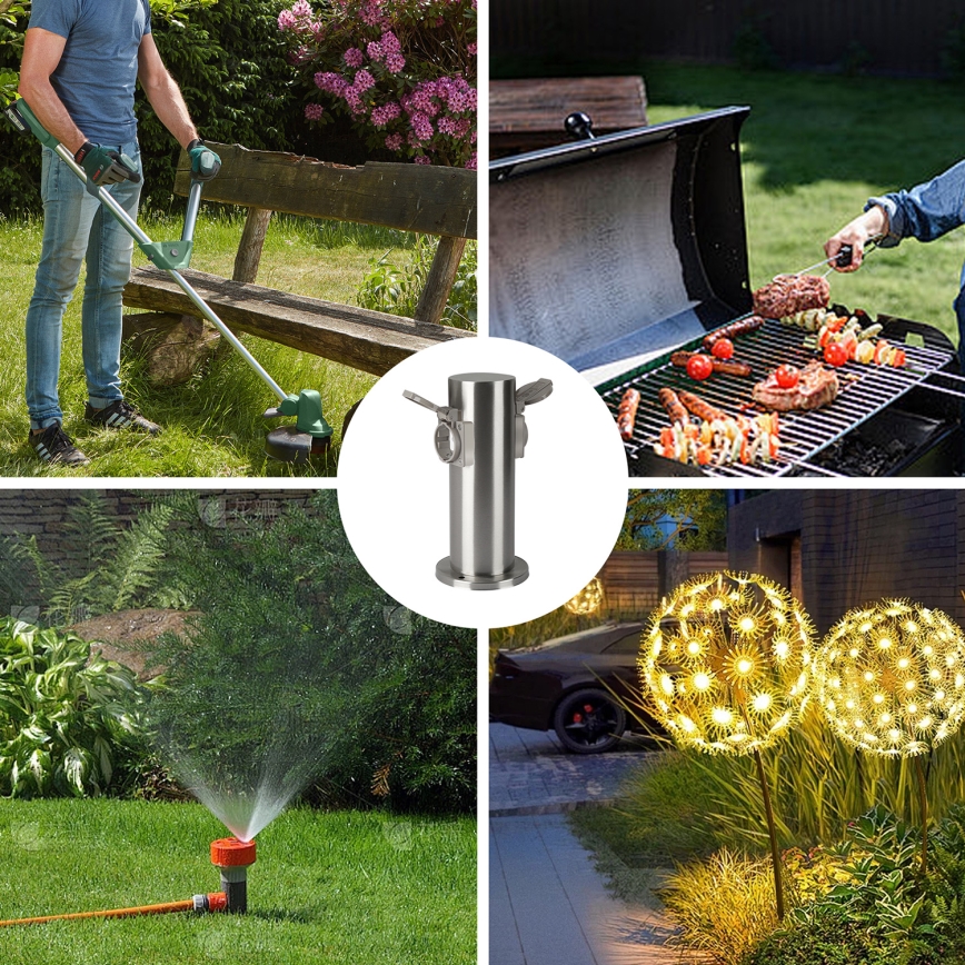 Brilagi - Coluna exterior com tomada PILLAR 2Z SCHUKO 230V IP44 cromado mate