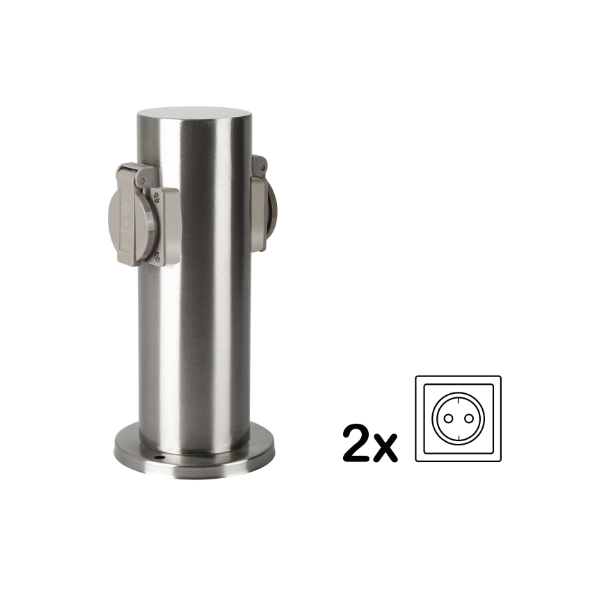 Brilagi - Coluna exterior com tomada PILLAR 2Z SCHUKO 230V IP44 cromado mate
