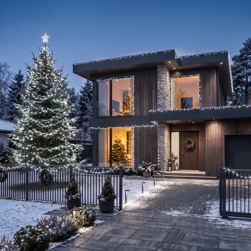 BRILAGI - Cordão de luzes de Natal LED para exterior 1000xLED/8 modos 105 m IP44 branco frio