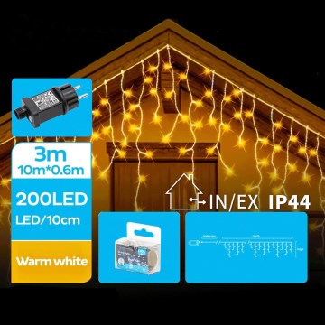 Brilagi - Cordão de luzes de Natal LED para exterior, 200 LEDs, 8 funções, 13 x 0,6 m, IP44, branco quente