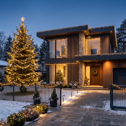 BRILAGI - Cordão de Natal LED para exterior 1000xLED/8 funções, 105 m, IP44, branco quente