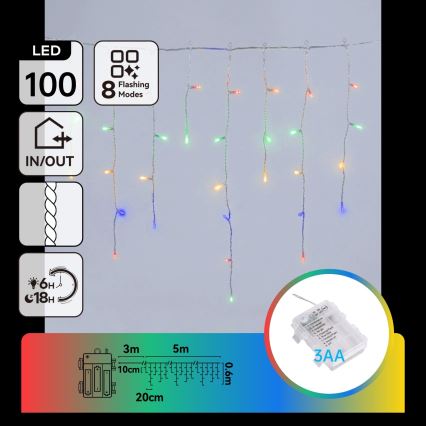 BRILAGI - Guirlanda LED de Natal para exterior 100xLED/3xAA/8 funções 8x0,6m IP44 multicolorido