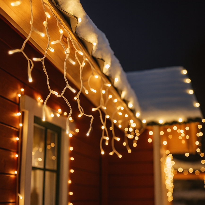 Brilagi - Cordão de Natal LED para exterior, 360 LEDs, 8 modos, 14 m, IP44, branco quente, pingentes de gelo