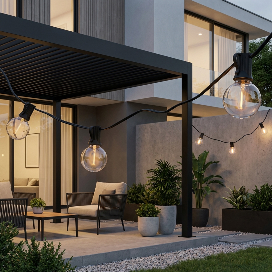 Brilagi - Cordão decorativo LED para exterior GIRLANDA 25xE12/0,36W/24V 20m preto IP44 branco quente