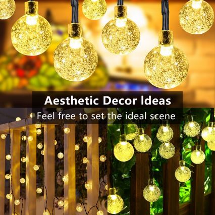 Brilagi - Guirlanda decorativa solar LED BUBBLE, 100 LEDs, 8 funções, 10 m, IP65, branco quente, 600 mAh