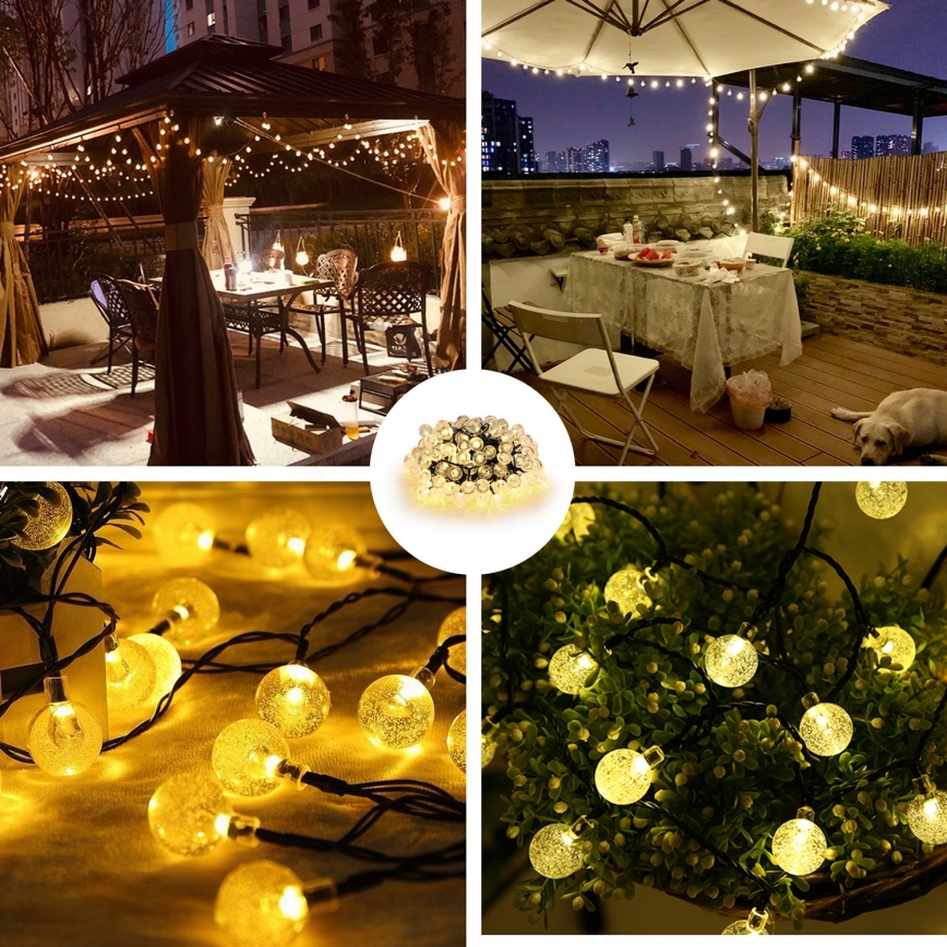 Brilagi - Cordão de luzes solar decorativo LED BUBBLE, 300 LEDs/8 funções, 30 m, IP65, branco quente, 500 mAh