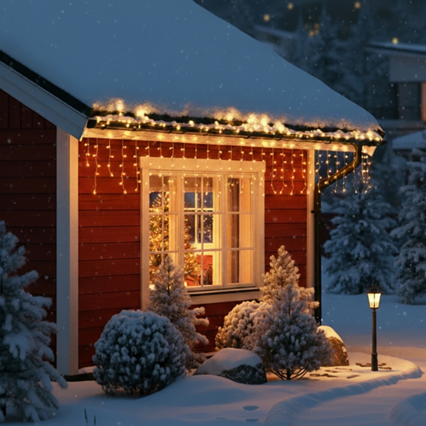 Brilagi - Cadeia de luzes LED para exterior, 200 LEDs, 8 funções, 13 m, IP44, branco quente, em formato de pingentes (icicles)