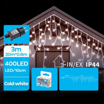 Brilagi - Corrente de Natal LED para exterior 400xLED/8 funções 23x0,6m IP44 branco frio
