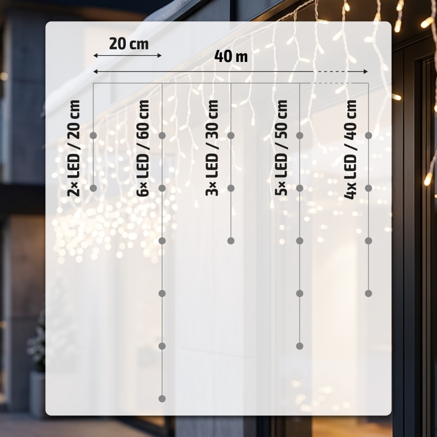 BRILAGI - Cordão de luzes de Natal para exterior 800xLED/8 funções 43m IP44 branco quente pingentes