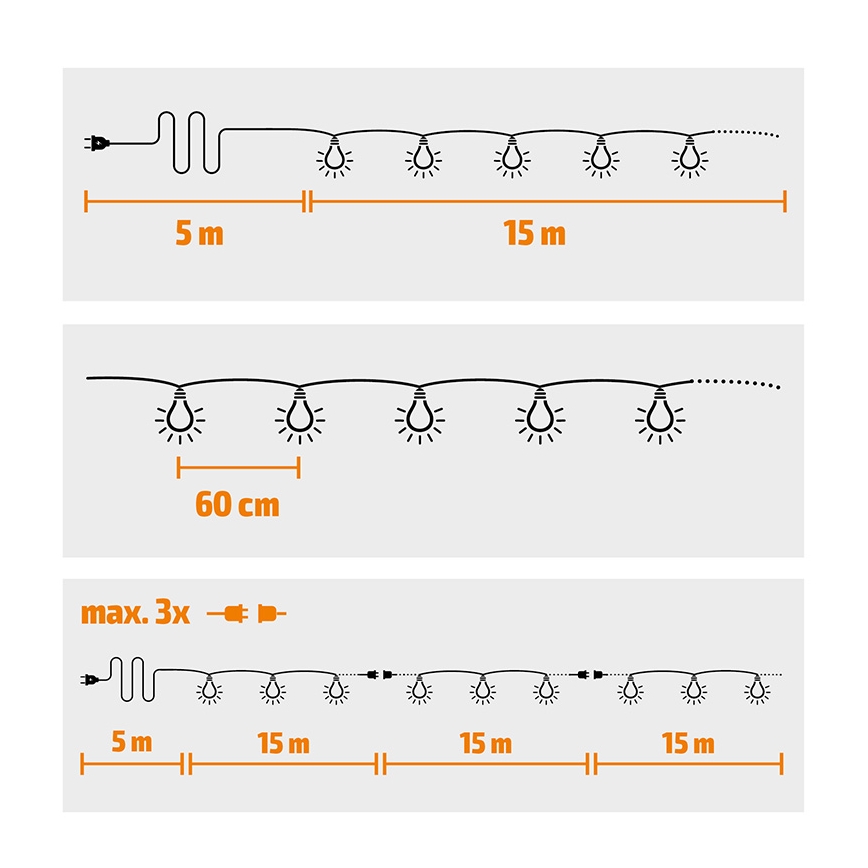 Brilagi - Corrente decorativa exterior LED GRINALDA 25xE12 20m branco IP44 branco quente