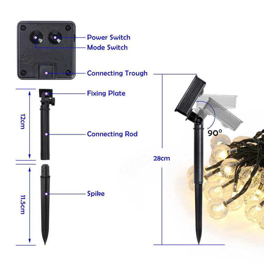 Brilagi - Corrente solar LDA decorativo LE 300xLED/8 funções 30m IP65 branco quente 1200 mAh