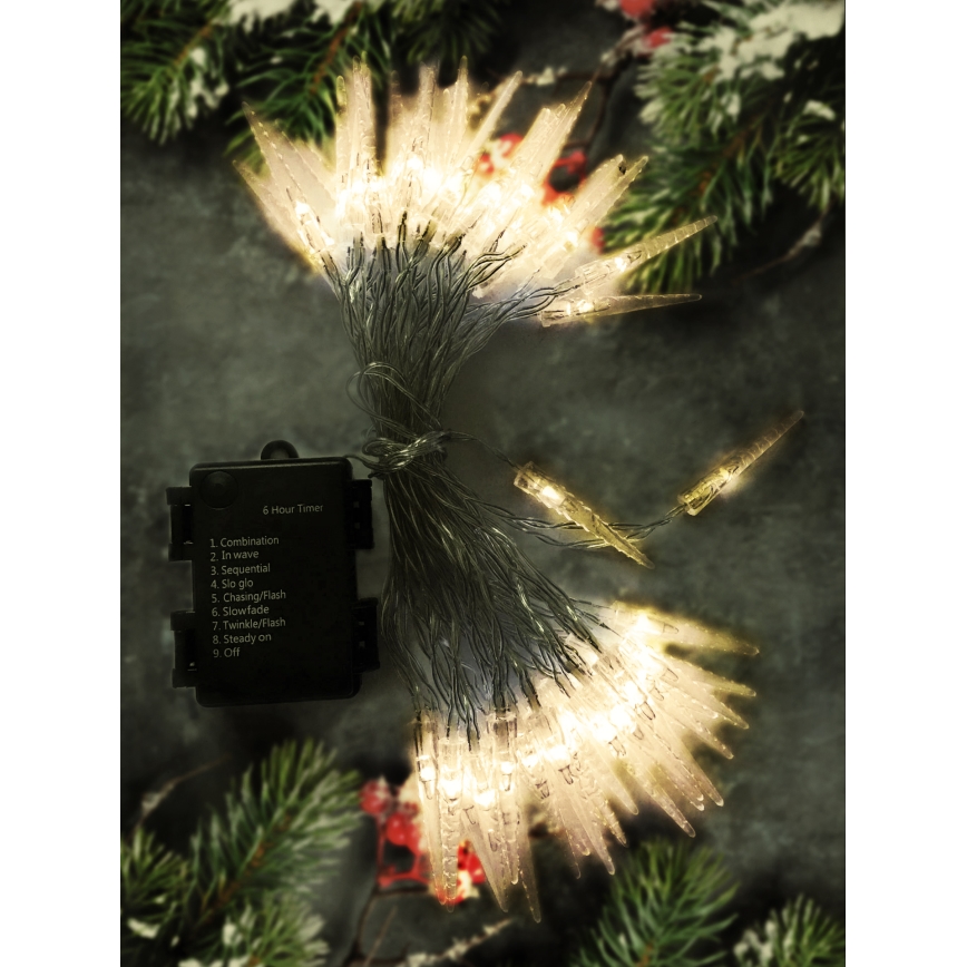 Brilagi - Corrente exterior de Natal LED 50xLED/8 funções/3xAA 8m IP44 branco quente