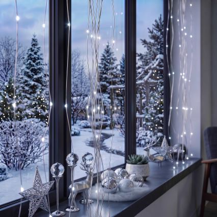 BRILAGI - Cortina de Natal LED 300xLED/8 funções/3xAA/USB 1,2m branco frio