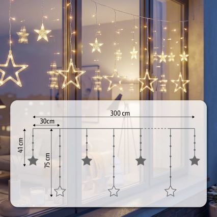 BRILAGI - Cortina exterior de Natal LED 123xLED/3xAA/USB 3m IP44 branco quente
