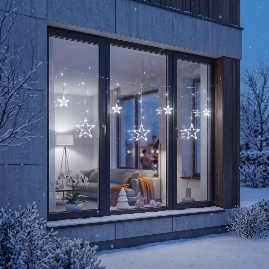 BRILAGI - Cortina de Natal LED para exterior 77xLED/3xAA/USB 1,8m IP44 branco frio