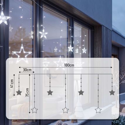 BRILAGI - Cortina de Natal LED para exterior 77xLED/3xAA/USB 1,8m IP44 branco frio