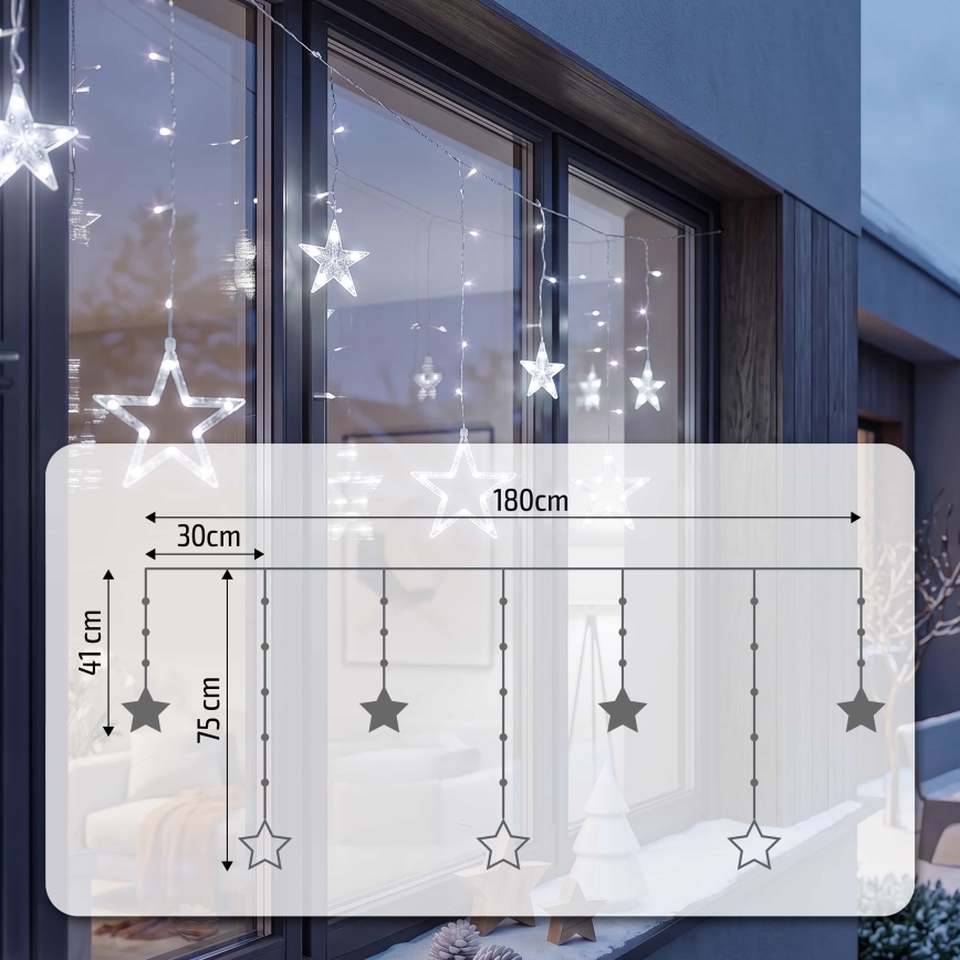 BRILAGI - Cortina de Natal LED para exterior 77xLED/3xAA/USB 1,8m IP44 branco frio