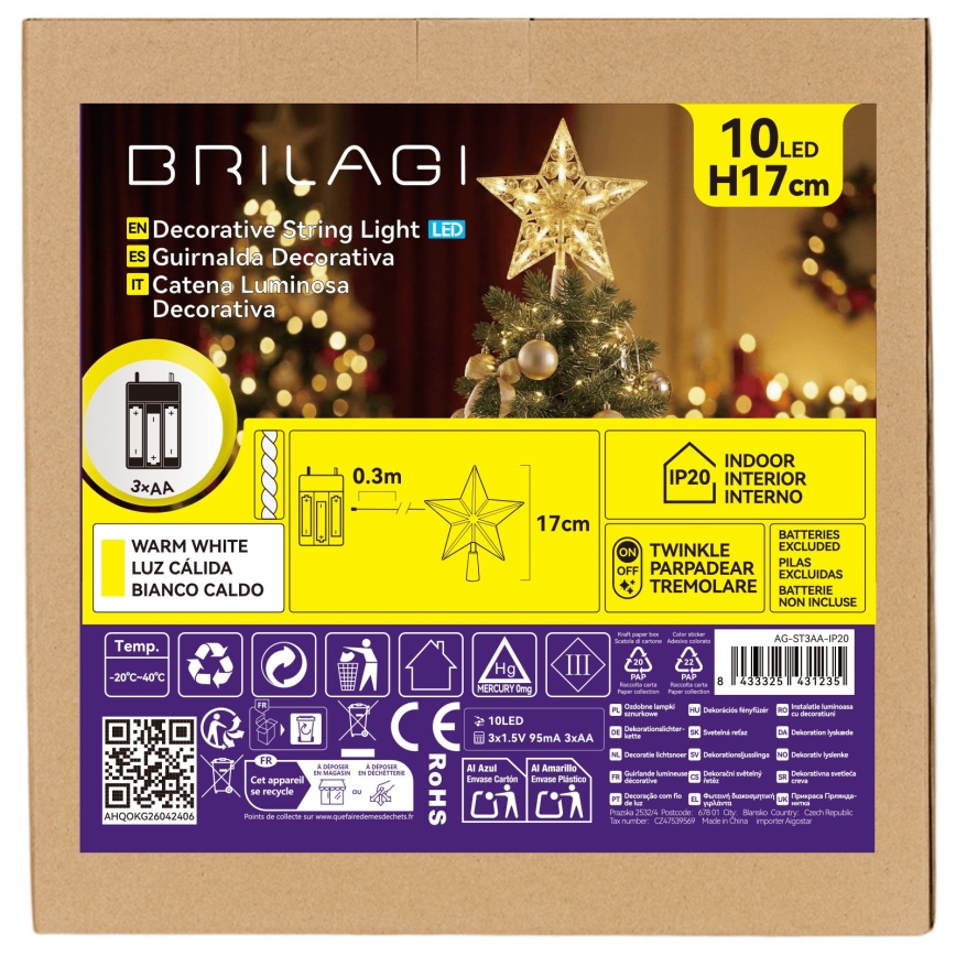BRILAGI - decoração de Natal LED/3xAA estrela 17 cm branca quente