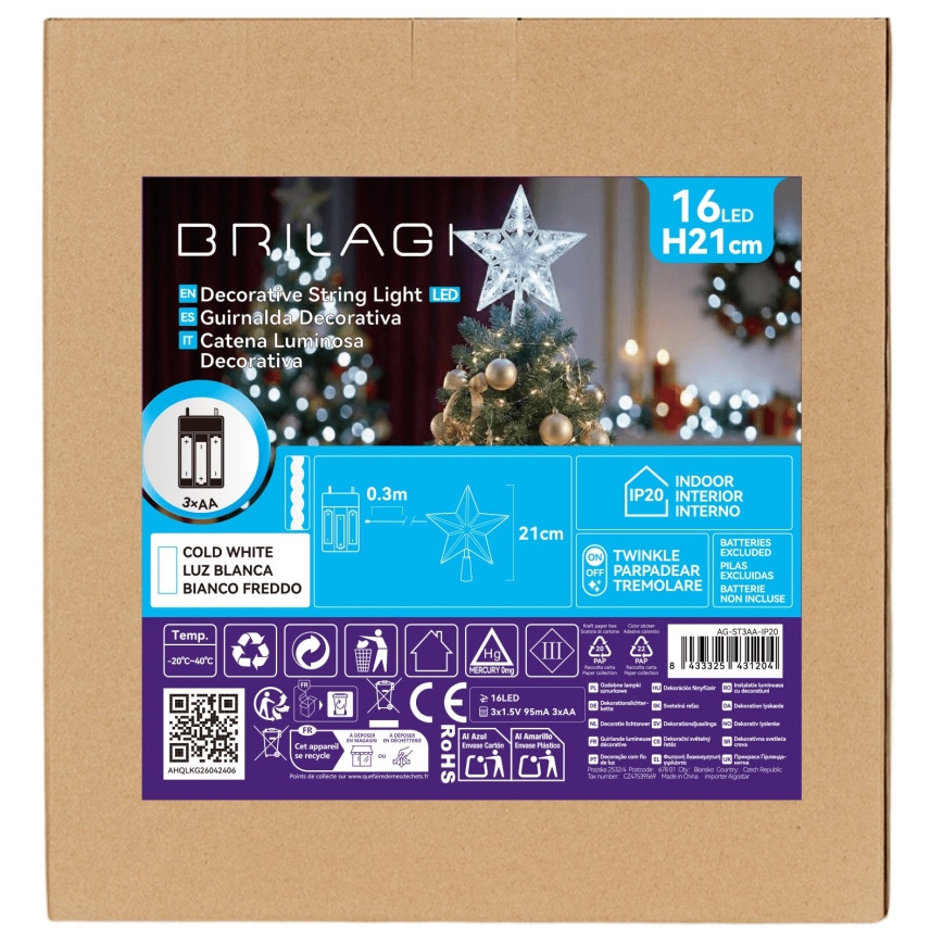 BRILAGI - LED Decoração de Natal LED/3xAA 21 cm estrela branca fria